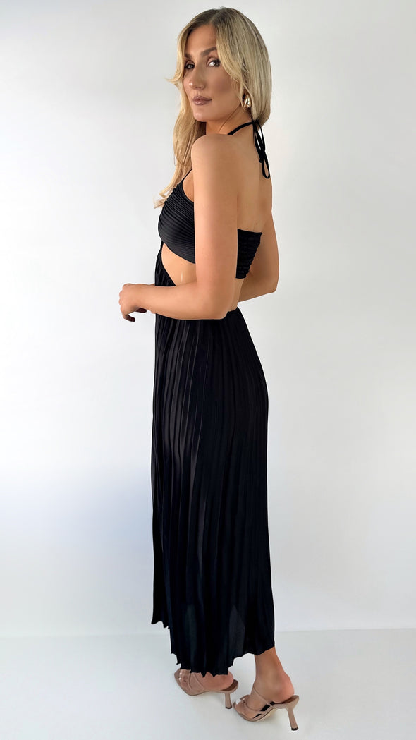 Sorcha Cut Out Pleated Maxi Dress - Black