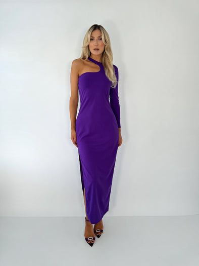 Tilly One Sleeve Slit Bodycon Dress - Purple