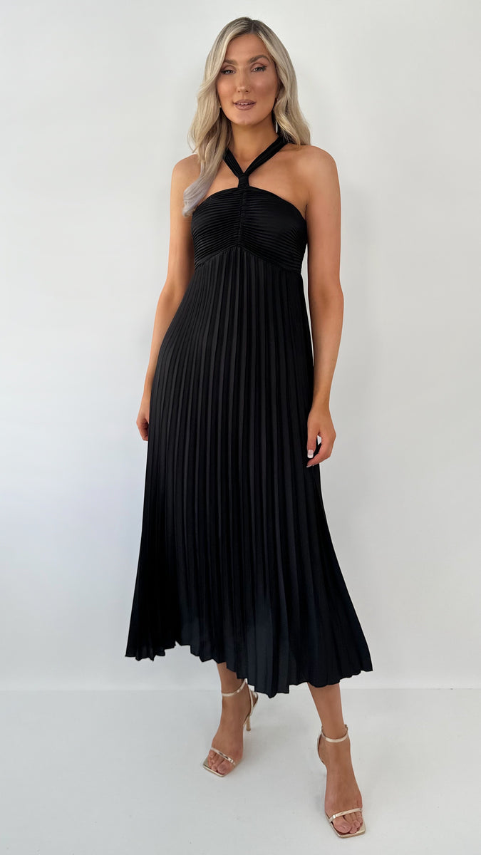 新品　maisoncelon pleated halter maxi dress Michelle Halter Neck Pleated Maxi Dress - Black – dresses.ie