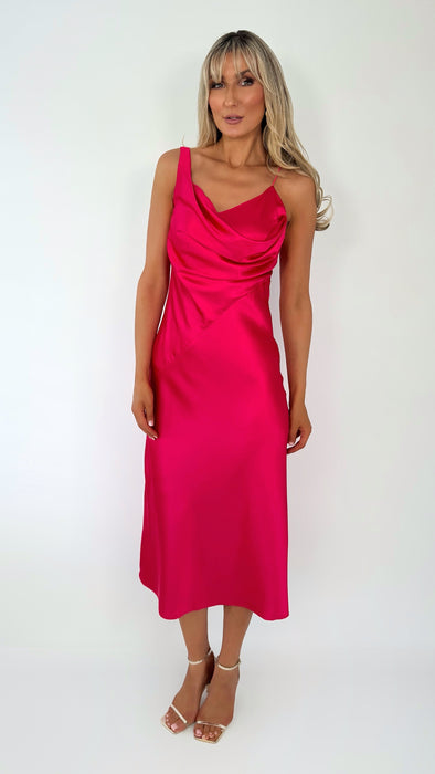 Helena Maxi  Satin Plisse Dress - Fuchsia