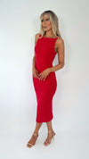 Giulia Midi Ribbed Knit Dress - Red