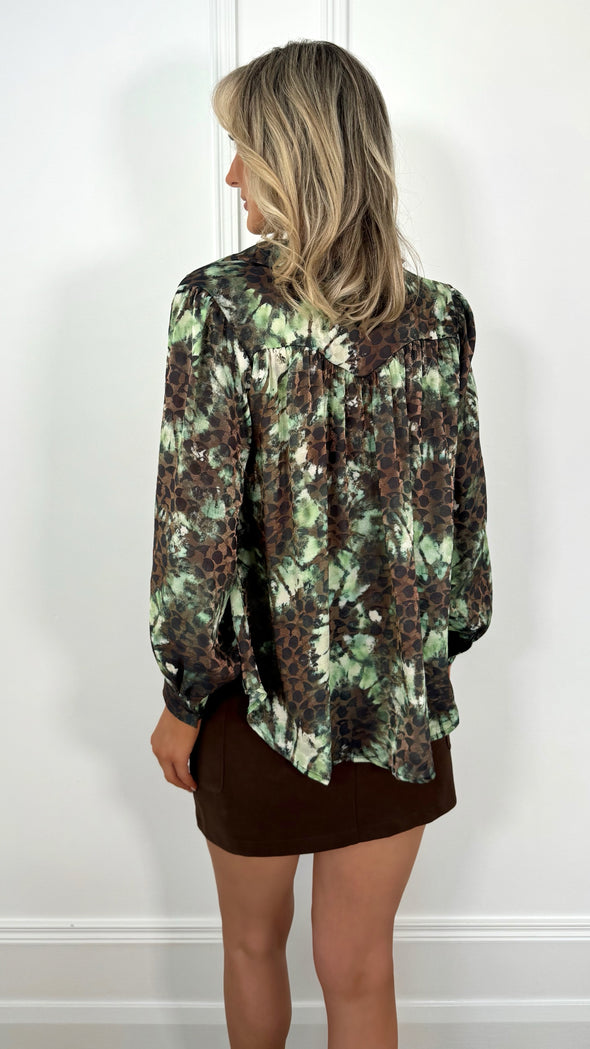 Lorna Printed Shirt - Brown and Green