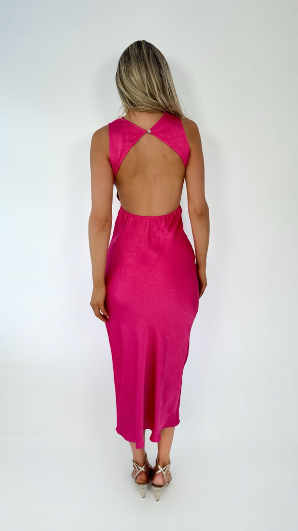 Lorna Satin Maxi Dress - Fuchsia