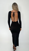 Maeve Long Sleeve Open Back Maxi Dress - Black