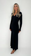 Ciara Long Sleeved Ruched Waist Maxi Dress - Black