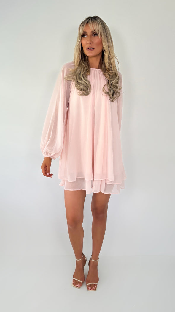 Kate Loose Chiffon Mini Dress - Light Pink