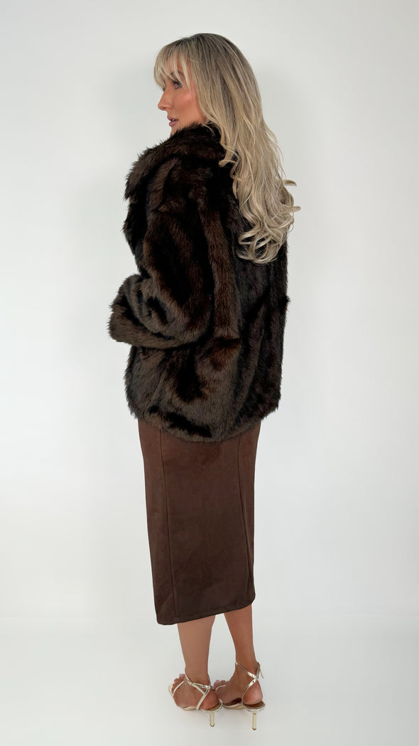 Anne Faux Fur Coat - Brown