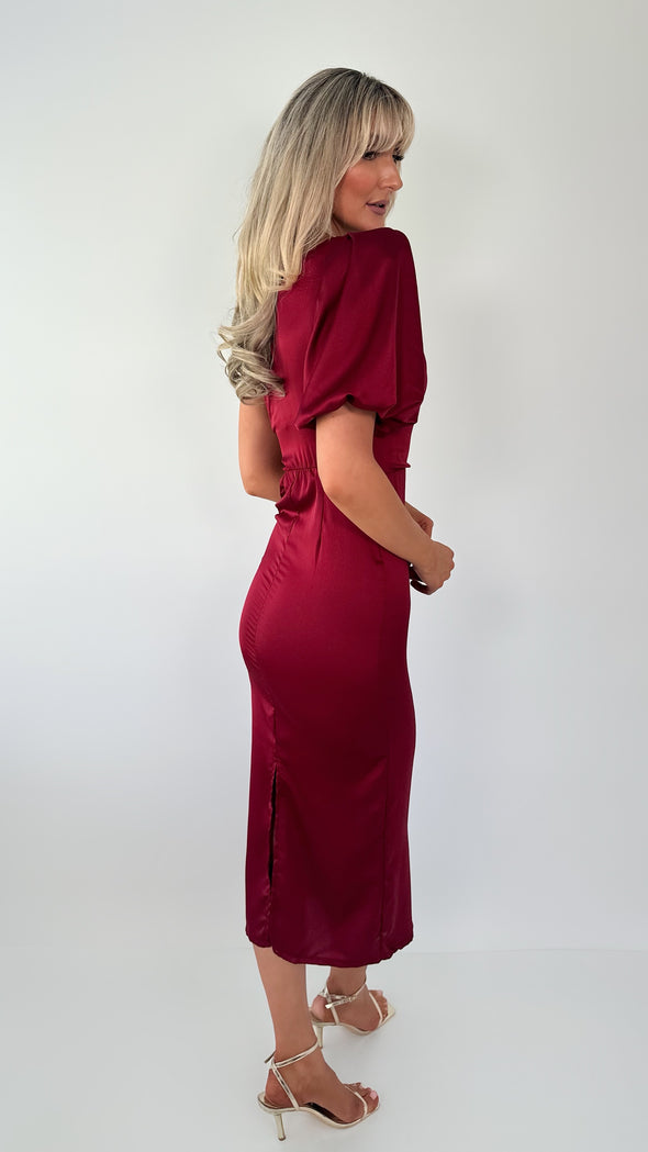 Julie One Shoulder Satin Maxi Dress - Burgundy