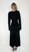 Ciara Long Sleeved Ruched Waist Maxi Dress - Black