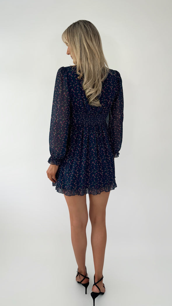 Bella Floral Long Sleeved Dress - Navy