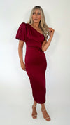 Julie One Shoulder Satin Maxi Dress - Burgundy