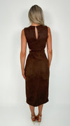 Bella Cut Out Midi Dress with Gold Detail - Brown
