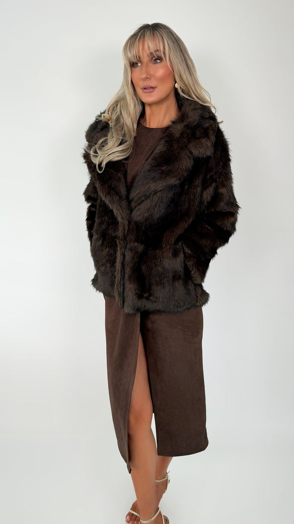 Anne Faux Fur Coat - Brown
