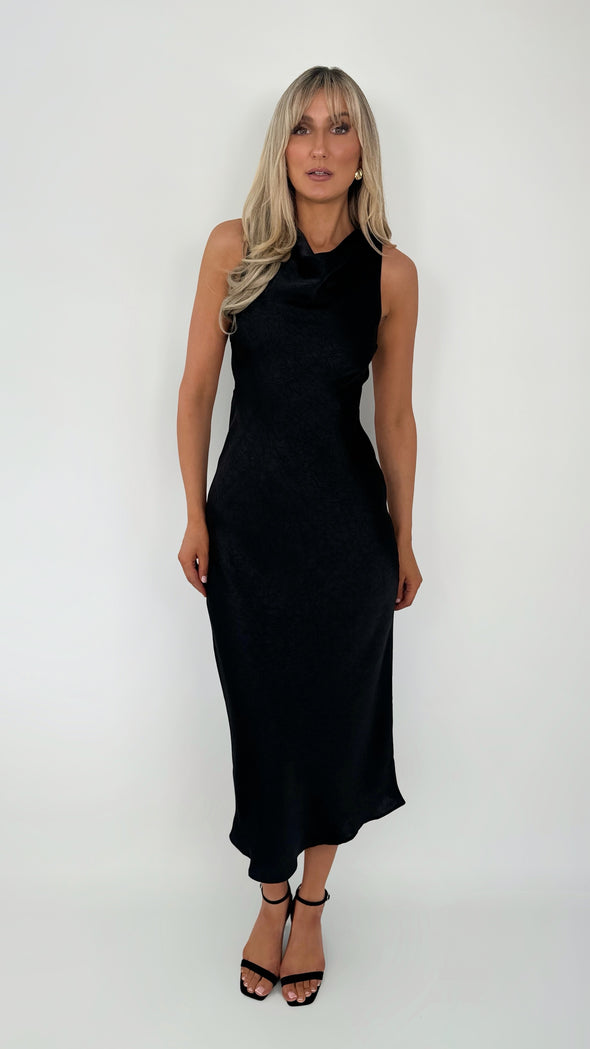 Lorna Satin Maxi Dress - Black
