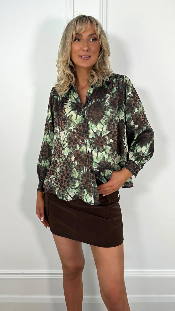 Lorna Printed Shirt - Brown and Green