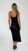 Helena Maxi  Satin Plisse Dress - Black