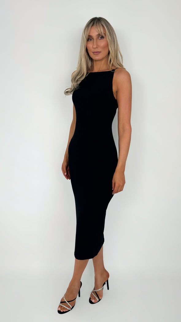 Giulia Midi Ribbed Knit Dress - Black