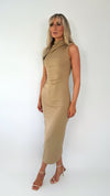 Emily High Neck Ruched Side Maxi Dress - Camel