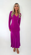 Ciara Long Sleeved Ruched Waist Maxi Dress - Purple