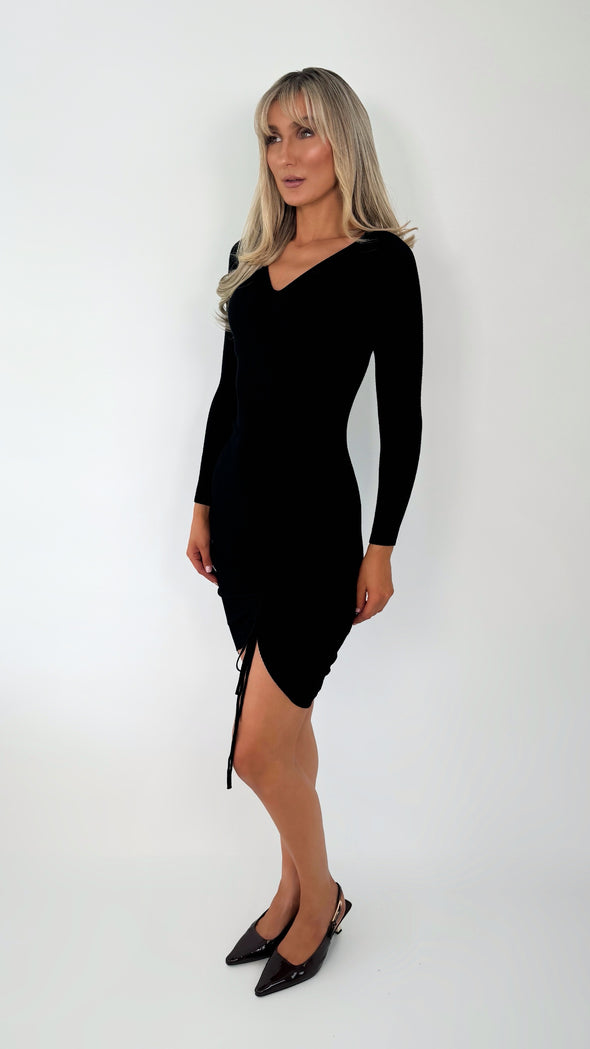 Penelope Ribbed Knit Dress - Black