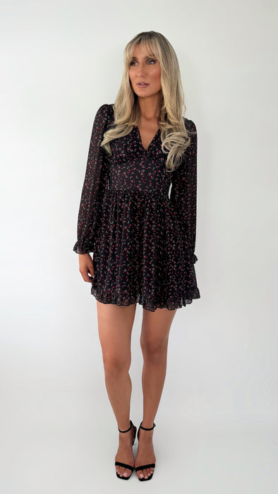 Bella Floral Long Sleeved Dress- Black