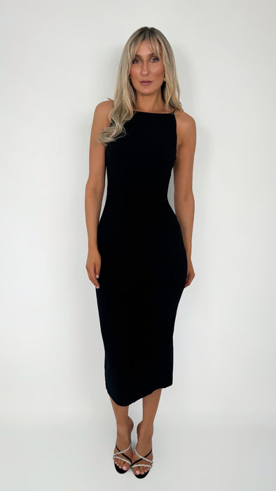 Giulia Midi Ribbed Knit Dress - Black