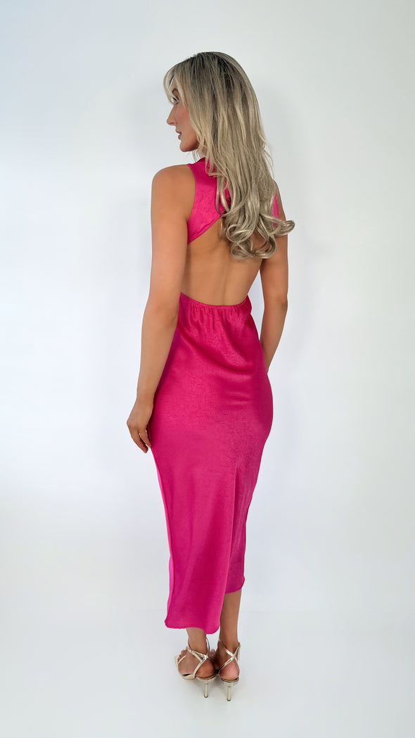 Lorna Satin Maxi Dress - Fuchsia