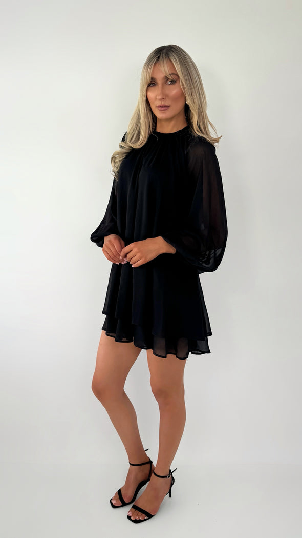 Kate Loose Chiffon Mini Dress - Black
