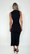 Emily High Neck Ruched Side Maxi Dress - Black