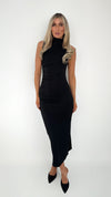 Emily High Neck Ruched Side Maxi Dress - Black