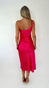 Helena Maxi  Satin Plisse Dress - Fuchsia