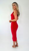 Giulia Midi Ribbed Knit Dress - Red