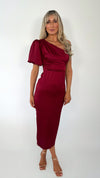 Julie One Shoulder Satin Maxi Dress - Burgundy
