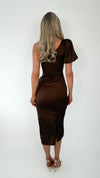 Julie One Shoulder Satin Maxi Dress - Brown