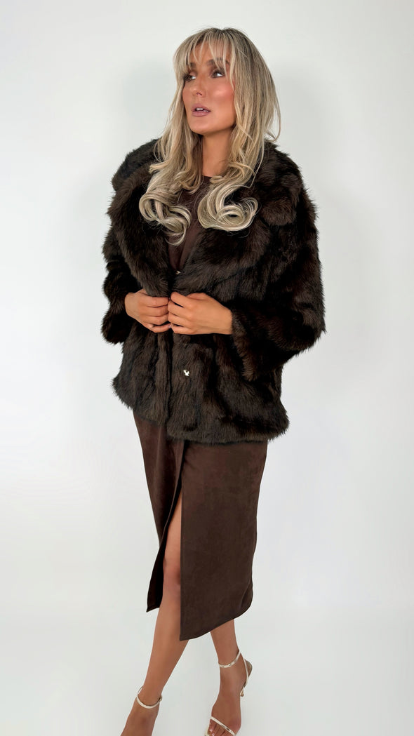 Anne Faux Fur Coat - Brown