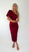 Julie One Shoulder Satin Maxi Dress - Burgundy