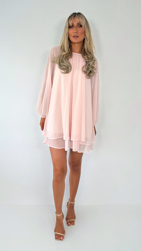 Kate Loose Chiffon Mini Dress - Light Pink