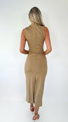 Emily High Neck Ruched Side Maxi Dress - Camel