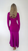 Ciara Long Sleeved Ruched Waist Maxi Dress - Purple