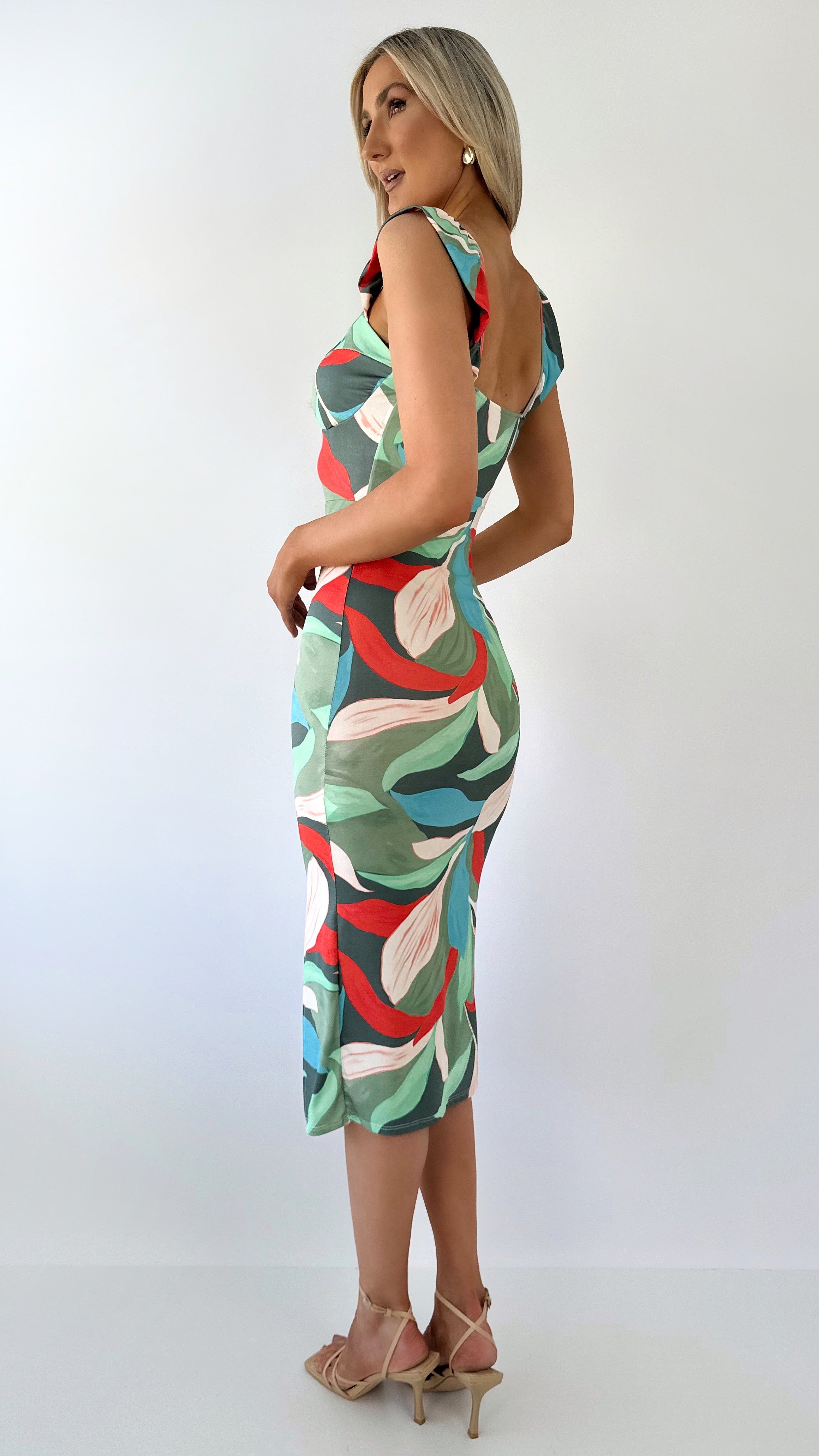 Sharon Printed Bodycon Dress with Front Slit - Green dresses.ie Sharon Printed Bodycon Dress with Front Slit - Green dresses.ie