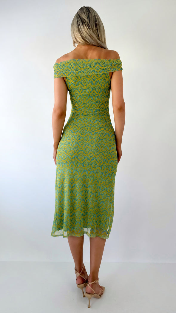 Megan Ruched Printed Bodycon Dress - Green