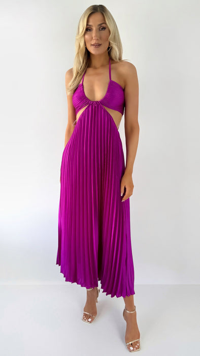 Sorcha Cut Out Pleated Maxi Dress - Purple