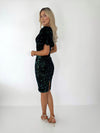Willow Iridescent Velvet Sequin One Shoulder Midi Dress - Black
