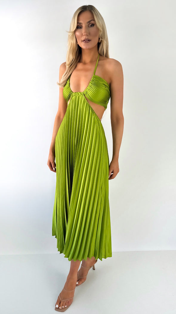 Sorcha Cut Out Pleated Maxi Dress - Green