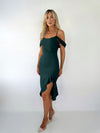 Kamilla Green Asymmetric Off Shoulder Midi Dress
