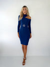 Arabella Cold Shoulder Diamonded Belt Dress - Blue
