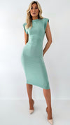 Tracy Bodycon Midi Dress with Shoulder Pads - Sage Green