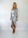Metallic Drop Shoulder Midi Dress - Silver