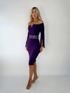 Isabelle Bardot Split Flare Sleeves Midi Dress - Purple