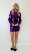 Aoife Balloon Sleeves Sequin Mini Dress - Purple